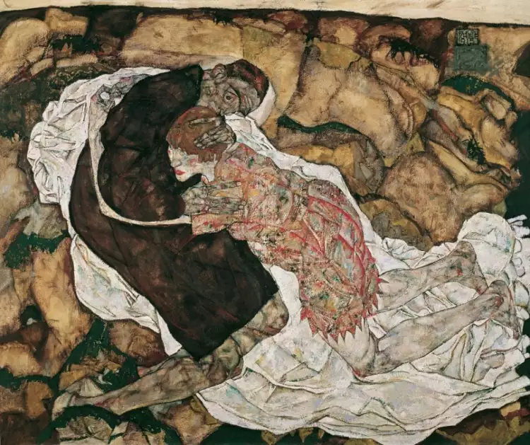 Die bekanntesten expressionistischen Künstler. Egon Schiele. Tod und Mädchen, 1915 Die bekanntesten expressionistischen Künstler. Egon Schiele. Tod und Mädchen, 1915