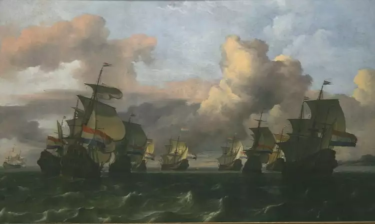 Людольф Бакхёйзен. Картина «Возвращение флота Голландской Ост-Индской компании», 1677