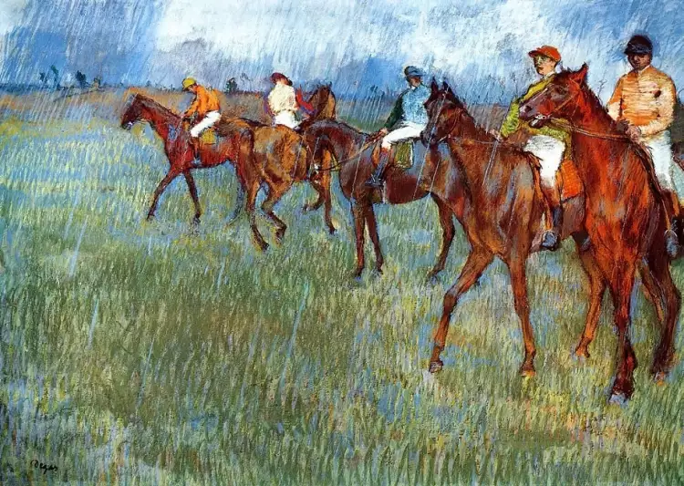 Дождь на картинах. Эдгар Дега. «Жокеи под дождём», 1886 Дождь на картинах. Эдгар Дега. «Жокеи под дождём», 1886