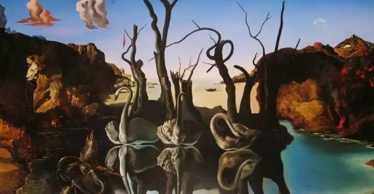 Картина. Сальвадор Дали. «Лебеди, отраженные в слонах», 1937