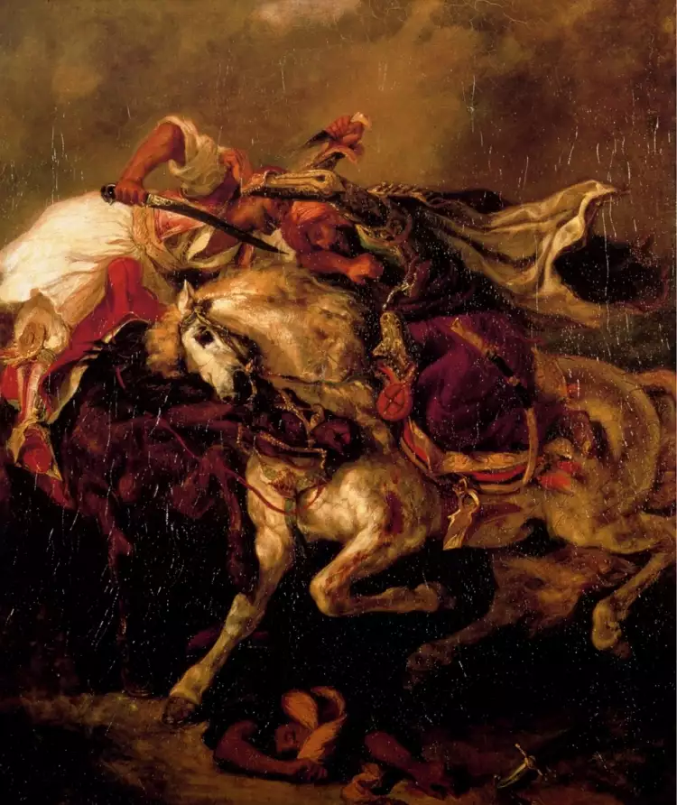 Романтизм. Эжен Делакруа «Бой гяура и паши», 1826 Романтизм. Эжен Делакруа «Бой гяура и паши», 1826
