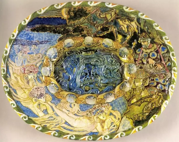 Kusnezow-Porzellan. Dekorativer Teller Sadko, 1900 Kusnezow-Porzellan. Dekorativer Teller Sadko, 1900
