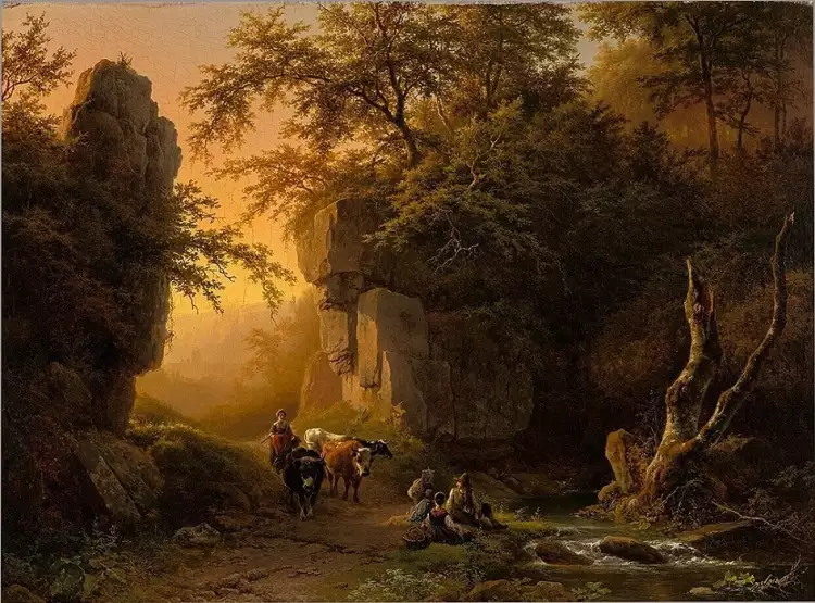 Баренд Корнелис Куккук. Картина «Горный пейзаж на закате», 1849 Баренд Корнелис Куккук. Картина «Горный пейзаж на закате», 1849