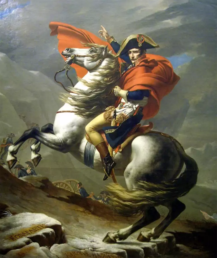 Classicisme français. Jacques-Louis David. Bonaparte franchissant le Grand-Saint-Bernard, 1801