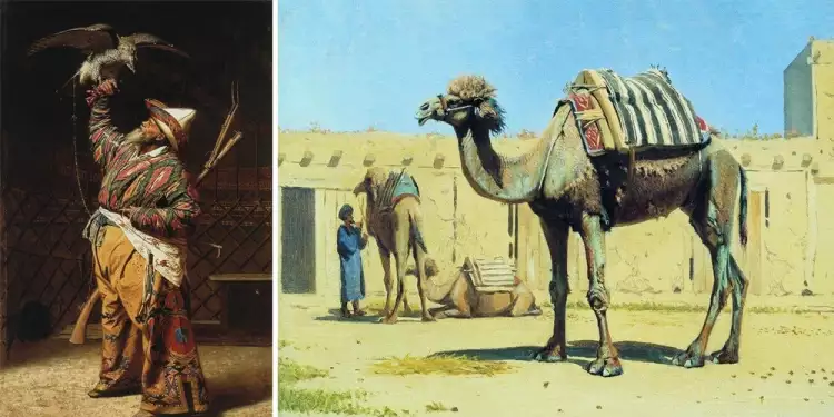 Художники-ориенталисты. Василий Верещагин. «Богатый киргизский охотник с соколом» (1871), «Верблюд во дворе караван-сарая» (1869-1870) Художники-ориенталисты. Василий Верещагин. «Богатый киргизский охотник с соколом» (1871), «Верблюд во дворе караван-сарая» (1869-1870)