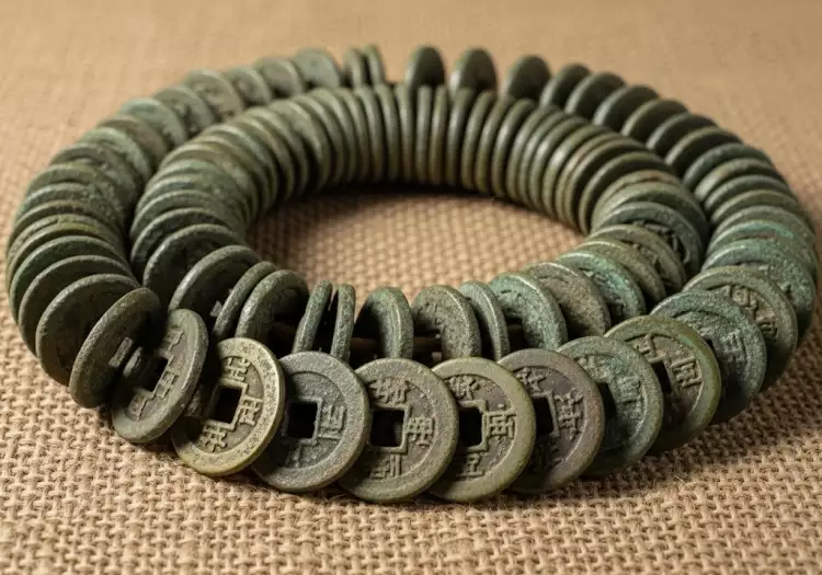 Тяжелые связки медных монет в древнем Китае