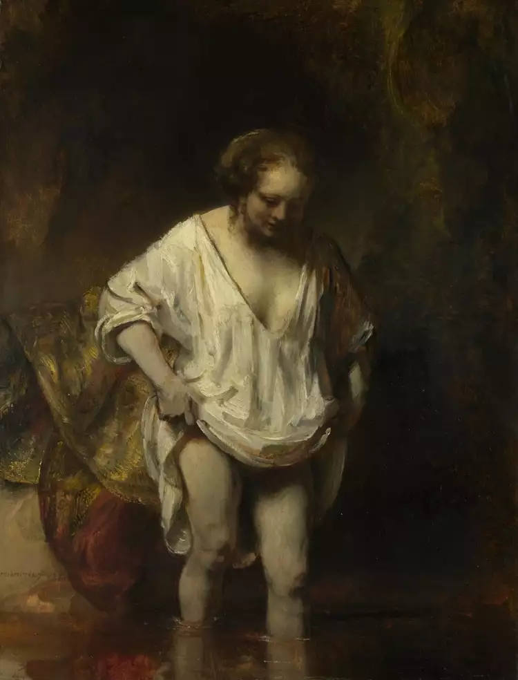 Рембрандт Харменс ван Рейн. «Молодая женщина, купающаяся в ручье (Хендрикье, входящая в воду)», 1654