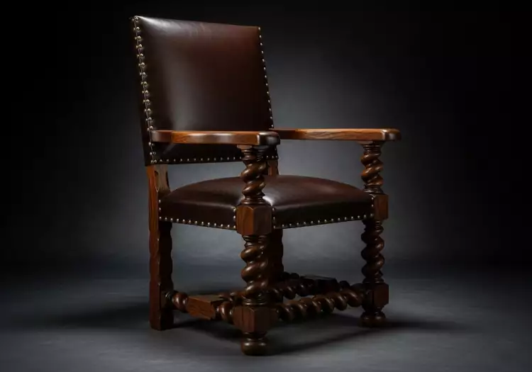 Мебель в стиле Людовика XIII - кресло из дуба с высокой спинкой и точеными витыми ножками.
