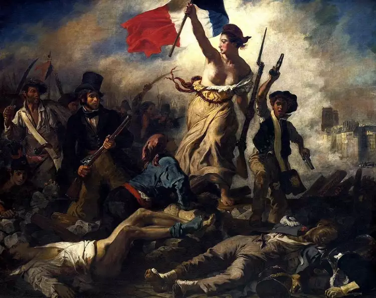 Allegorie. Eugène Delacroix. Die Freiheit führt das Volk, 1830