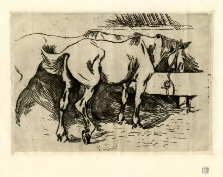 Роберт Беван. Литография Horses in a stable, 1894