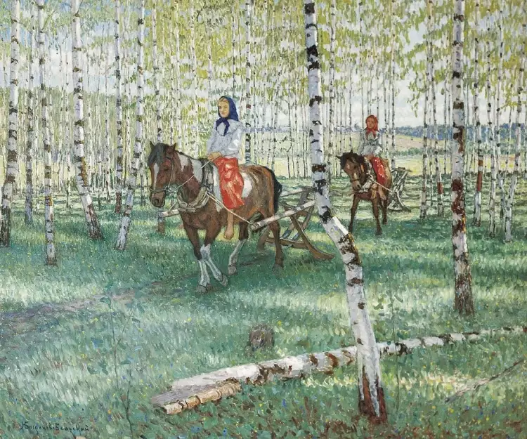Николай Богданов-Бельский. Картина «На работу», 1921
