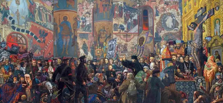 Илья Глазунов. Картина «Разгром храма в Пасхальную ночь», 1999