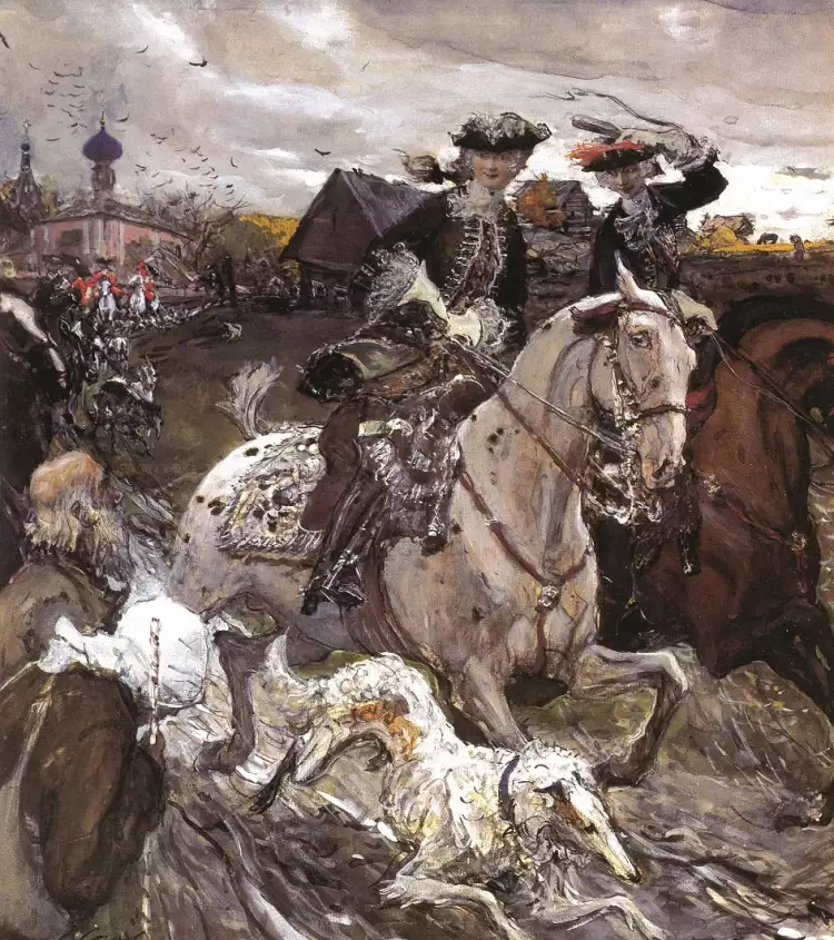 «Мир искусства». Валентин Серов. Картина «Петр II и цесаревна Елизавета на псовой охоте», 1900 «Мир искусства». Валентин Серов. Картина «Петр II и цесаревна Елизавета на псовой охоте», 1900