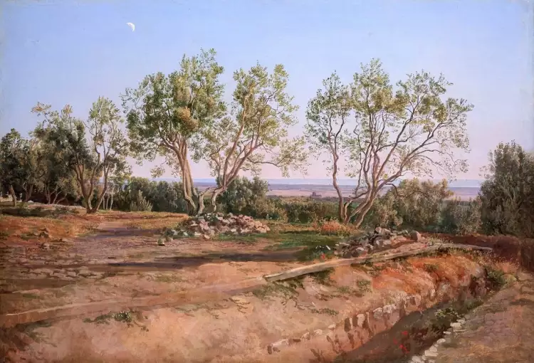 Александр Иванов. Картина «Оливы у кладбища в Альбано. Молодой месяц», 1846