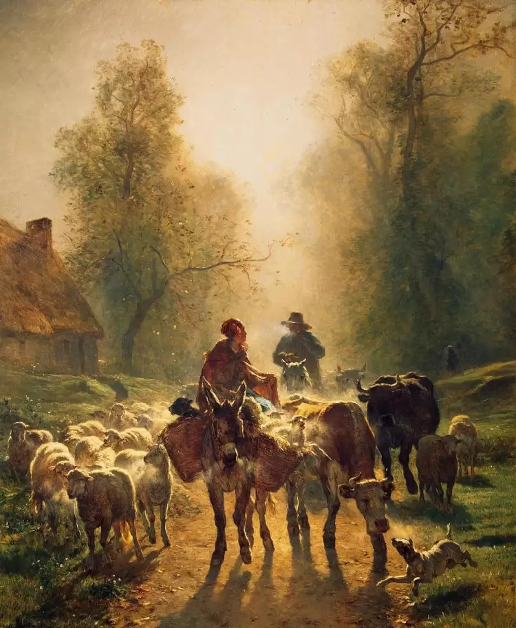 Барбизонская школа. Констан Тройон. «Отправление на рынок», 1859