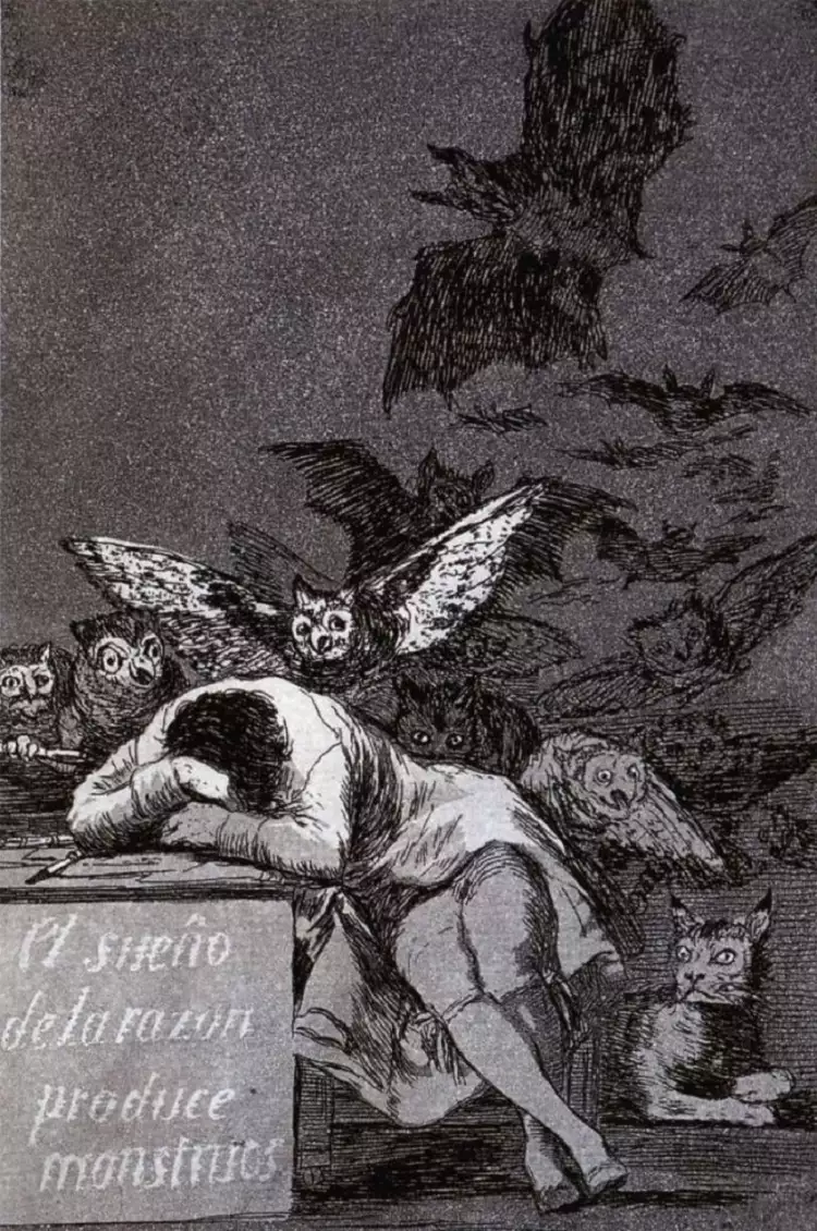 Dessin. Francisco Goya. Le sommeil de la raison engendre des monstres, 1799 Dessin. Francisco Goya. Le sommeil de la raison engendre des monstres, 1799