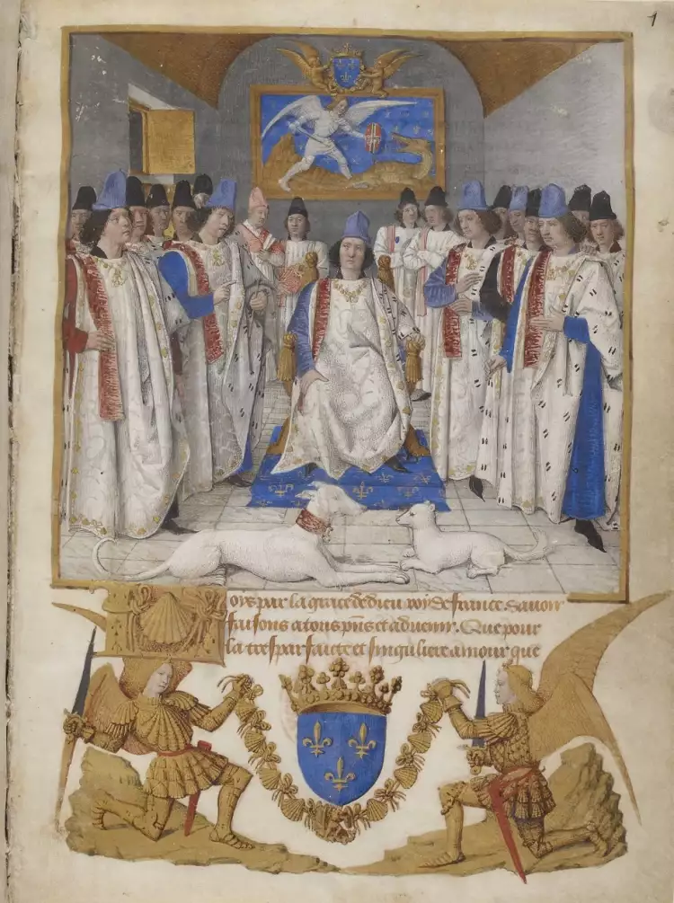 Орден Святого Михаила. Жан Фуке. Рисунок. Фронтиспис статута ордена Сен-Мишель, 1469-1470