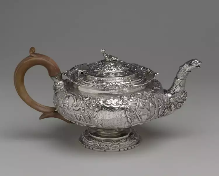 Пробы серебра. Заварочный чайник, серебро, дерево, Великобритания, 1820 г.