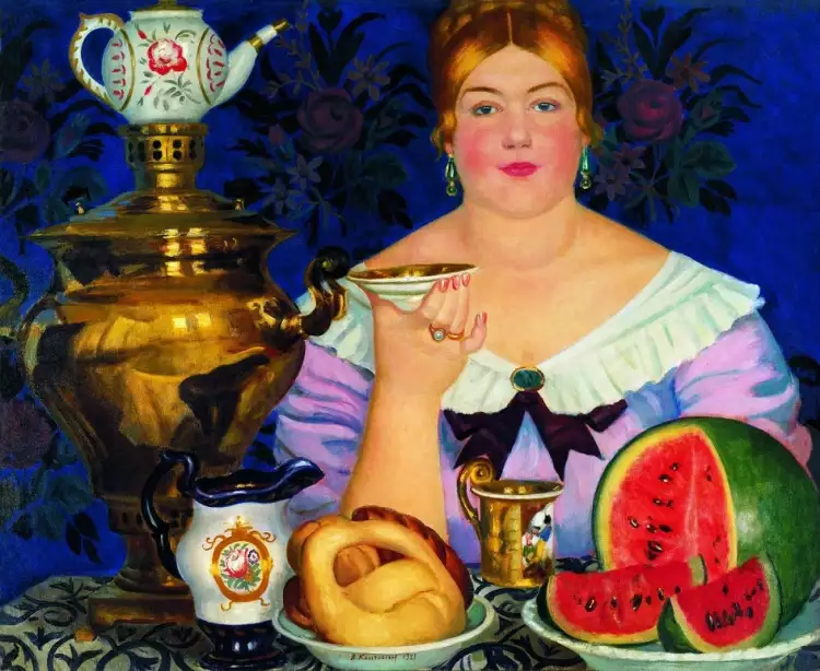 Борис Кустодиев. «Купчиха, пьющая чай», 1923 Борис Кустодиев. «Купчиха, пьющая чай», 1923