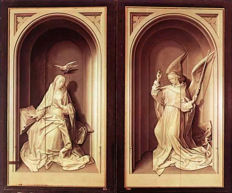 Grisaille. Hugo van der Goes. Outer casements of the Portinari altar, 1470s