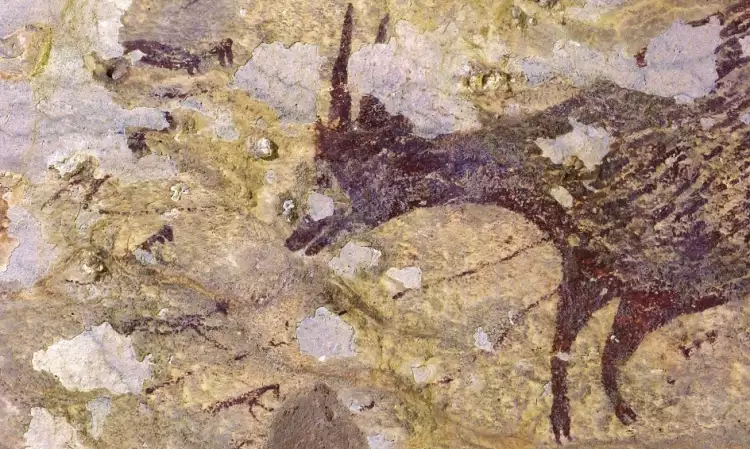 Анималистика. Рисунок древнего художника каменного века на стене пещеры Анималистика. Рисунок древнего художника каменного века на стене пещеры