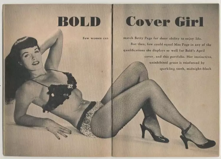 Бетти Пейдж. Разворот в журнале Bold, 1956 г.