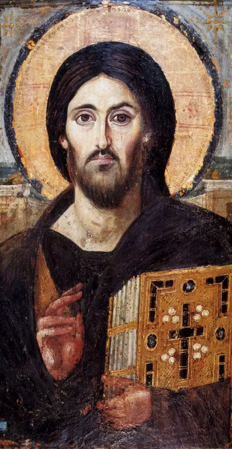 Ikone. Ikone von Jesus Christus aus dem Sinai-Kloster in Ägypten, 6. Jahrhundert Ikone. Ikone von Jesus Christus aus dem Sinai-Kloster in Ägypten, 6. Jahrhundert