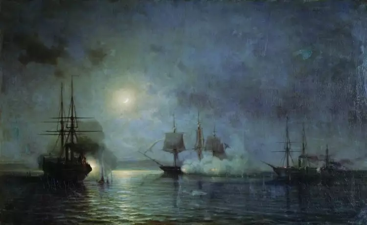 Морские сражени в живописи. А. П. Боголюбов. «Ночное нападение на 44-пушечный фрегат Флора с 5 на 6 ноября 1853 года» Морские сражени в живописи. А. П. Боголюбов. «Ночное нападение на 44-пушечный фрегат Флора с 5 на 6 ноября 1853 года»