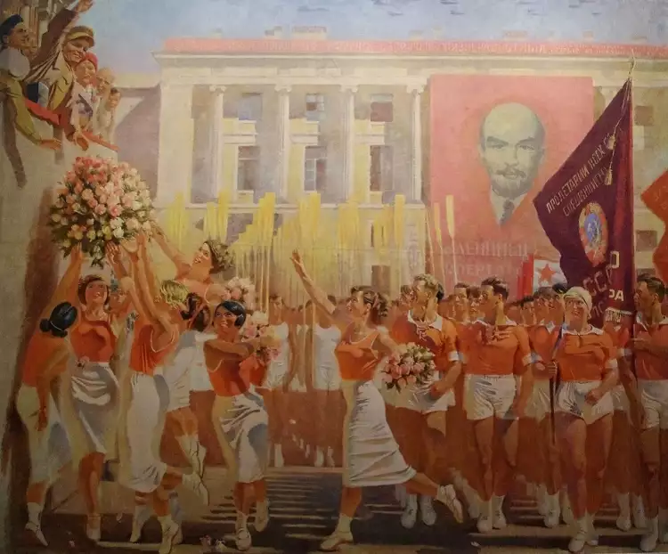 Соцреализм. Александр Самохвалов. Картина «Киров принимает парад физкультурников», 1935