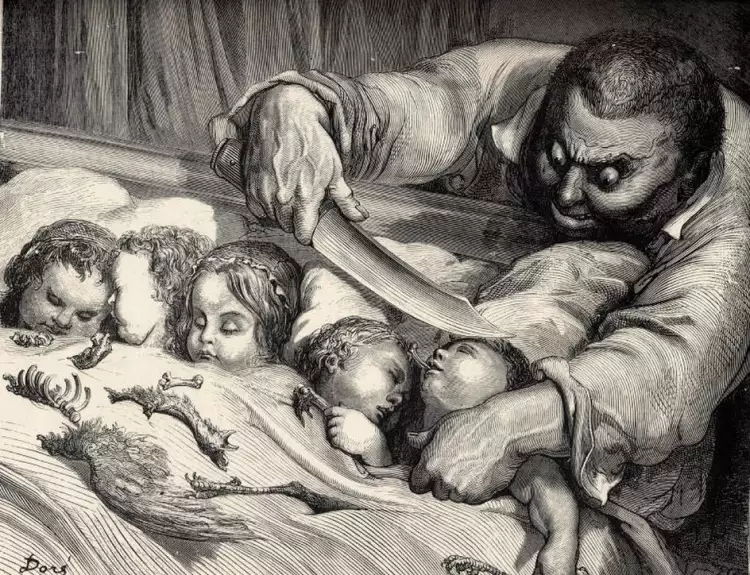 Графика. Гюстав Доре. «Великан-людоед» (иллюстрация к сказке Шарля Перро «Мальчик-с-пальчик»), 1867 Графика. Гюстав Доре. «Великан-людоед» (иллюстрация к сказке Шарля Перро «Мальчик-с-пальчик»), 1867
