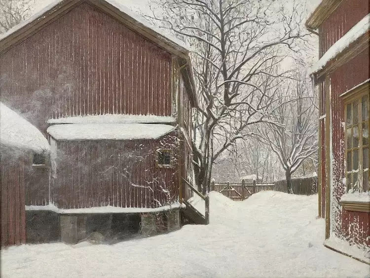Амалдус Нильсен. Картина «Зима во дворе», 1920