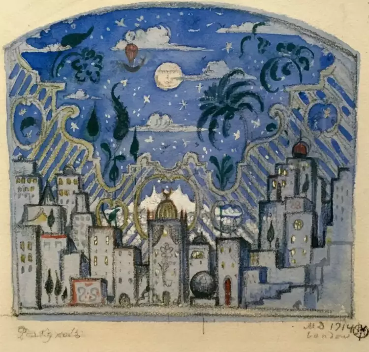 Мстислав Добужинский. Эскиз декорации балета «Фея кукол», 1914 Мстислав Добужинский. Эскиз декорации балета «Фея кукол», 1914