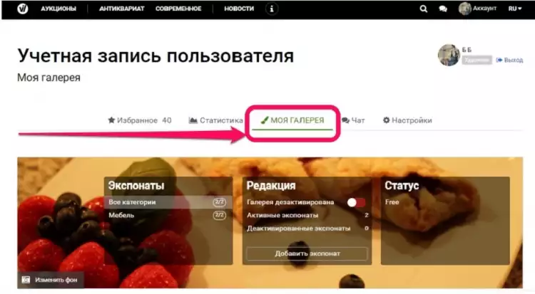 Вход в «Моя галерея»