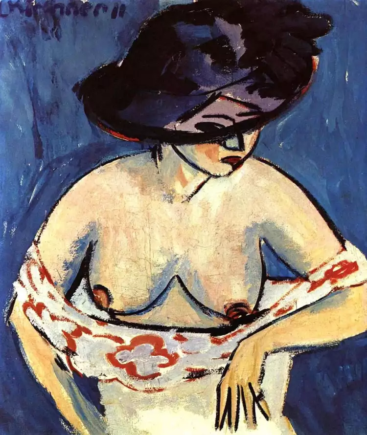 Модернизм. Эрнст Людвиг Кирхнер. «Полуобнаженная женщина в шляпе», 1911 Модернизм. Эрнст Людвиг Кирхнер. «Полуобнаженная женщина в шляпе», 1911