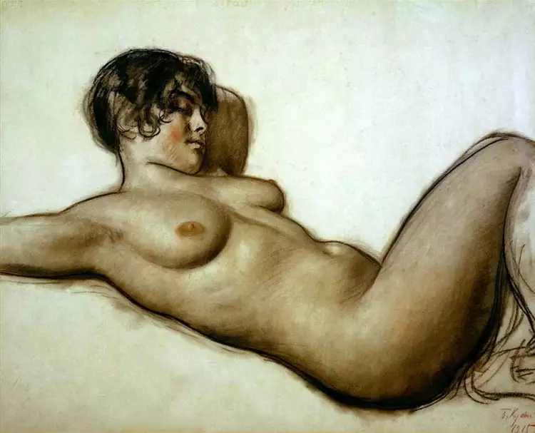 Графика. Борис Кустодиев. «Лежащая натурщица», 1915 Графика. Борис Кустодиев. «Лежащая натурщица», 1915