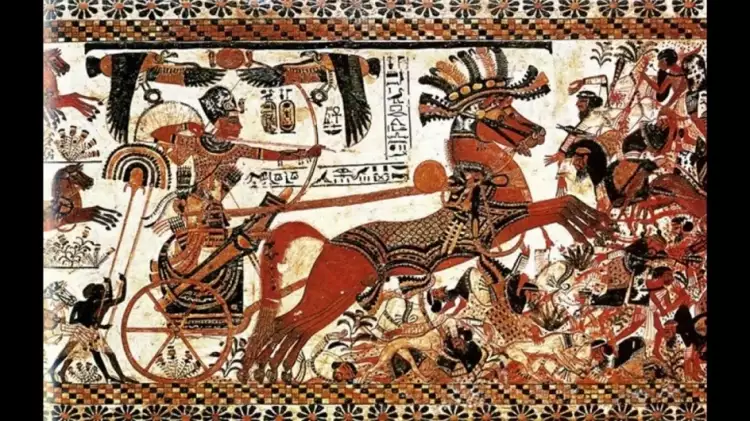 Батальный жанр. «Сражение с азиатами» (роспись на ларце из гробницы Тутанхамона) Батальный жанр. «Сражение с азиатами» (роспись на ларце из гробницы Тутанхамона)