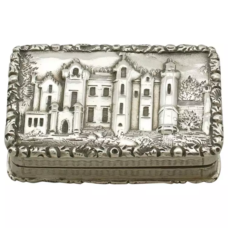 Birmingham Silber. Nathaniel Mills. Abbotsford House Zigarettenetui, 1838 Birmingham Silber. Nathaniel Mills. Abbotsford House Zigarettenetui, 1838