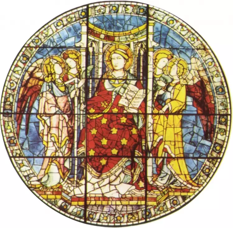 Лоренцо Гиберти. Витраж «Святой Лоренцо на троне с четырмя ангелами», 1412-1415