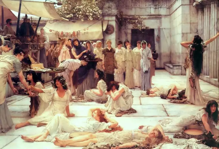 Akademismus. Laurence Alma-Tadema. Die Frauen von Amphissa, 1887 Akademismus. Laurence Alma-Tadema. Die Frauen von Amphissa, 1887