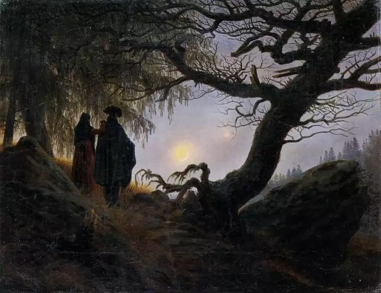 Каспар Давид Фридрих. Картина «Мужчина и женщина, созерцающие луну», 1830-1835 Каспар Давид Фридрих. Картина «Мужчина и женщина, созерцающие луну», 1830-1835