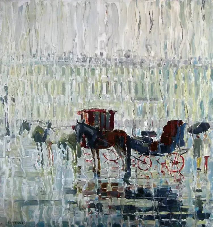 Дождь на картинах. Леонид Кипарисов. «Лошади на дворцовой площади», 2002 Дождь на картинах. Леонид Кипарисов. «Лошади на дворцовой площади», 2002