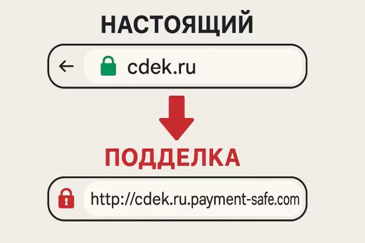 Пример фишингового сайта - сравнение настоящего и поддельного URL-адреса.