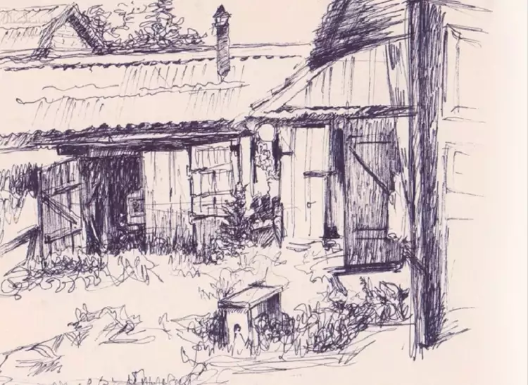 Зарисовка с натуры. Зарисовка деревенского двора