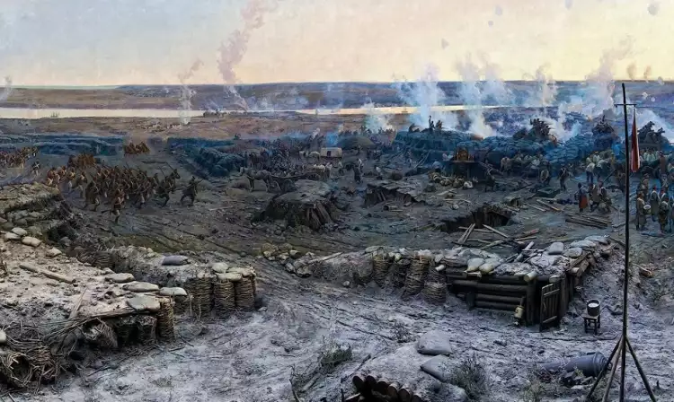 Франц Рубо. Панорама «Оборона Севастополя». Фрагмент «В расположении батареи Никифорова», 1905