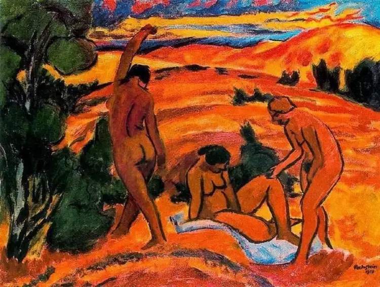 Макс Пехштейн. «Три женщины на фоне пейзажа», 1911