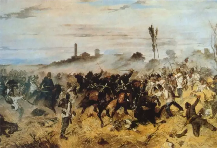 Веризм. Джованни Фаттори. Картина «Кавалерийская атака в Монтебелло», 1862 Веризм. Джованни Фаттори. Картина «Кавалерийская атака в Монтебелло», 1862