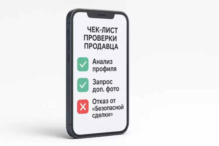 Чек-лист по проверке продавца, изображенный на экране смартфона или планшета. Чек-лист по проверке продавца, изображенный на экране смартфона или планшета.