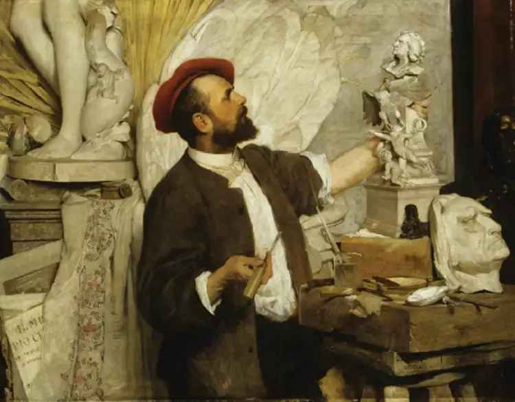 Алайош Штробль. Ханс Темпл. Картина «Алайош Штробль за работой», 1885