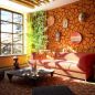 Ethnic style in interior design. Living room interior with ethnic furniture and accessories