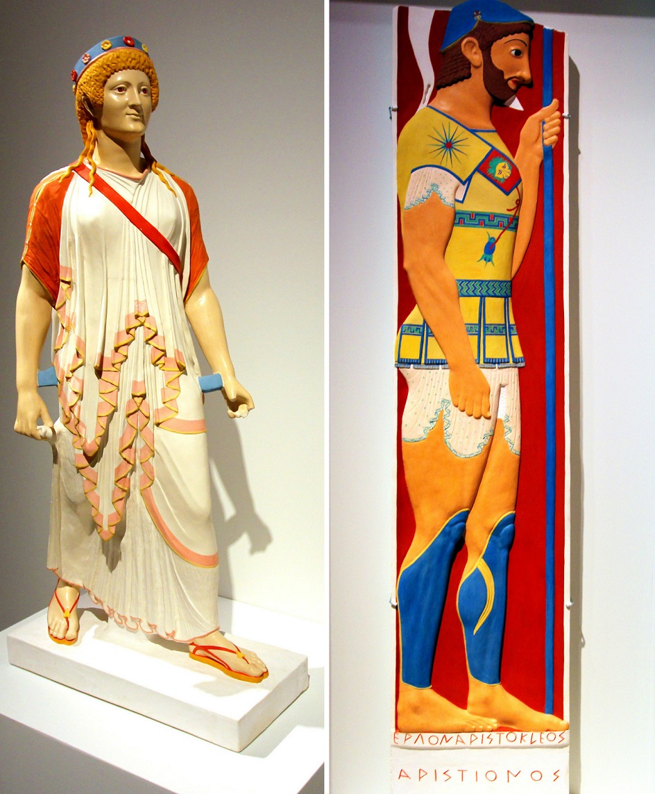 Древнегреческие статуи в цвете. Артемис из Помпей и Надгробная стела Аристиона (510 г.д.н.э.)